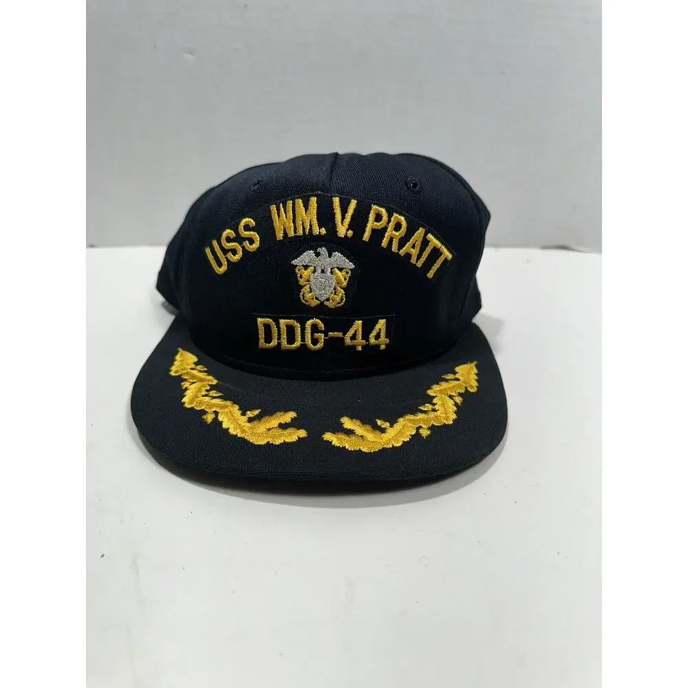 Vintage Snapback Hat USS WM. V. Pratt DDG-44 Black Made in USA‎ Baseball Cap